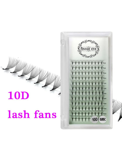 10D Premade Volume Eyelash Fans – Long Stem 3D-6D Pointy Base False Lash Clusters