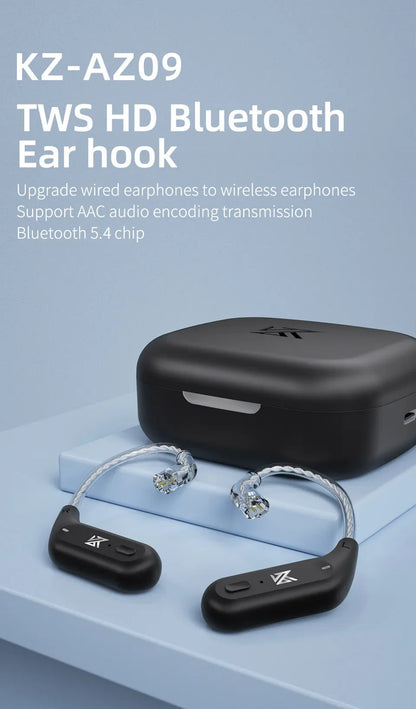KZ AZ09 HD Bluetooth Earphones – Wireless HIFI Ear Hook Headset with Charging Case, Compatible with KZ EDXPRO ZSNPRO ZS10PRO