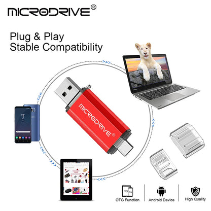 Pendrive Type C OTG USB Flash Drive - 128GB, 64GB, 32GB, 16GB, 8GB, 4GB High-Speed Memory Stick for Type-C Devices