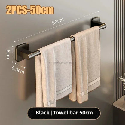 6-Piece Self-Adhesive Bathroom Towel Rack Set – No-Drill Towel Holder Hooks & Shelf