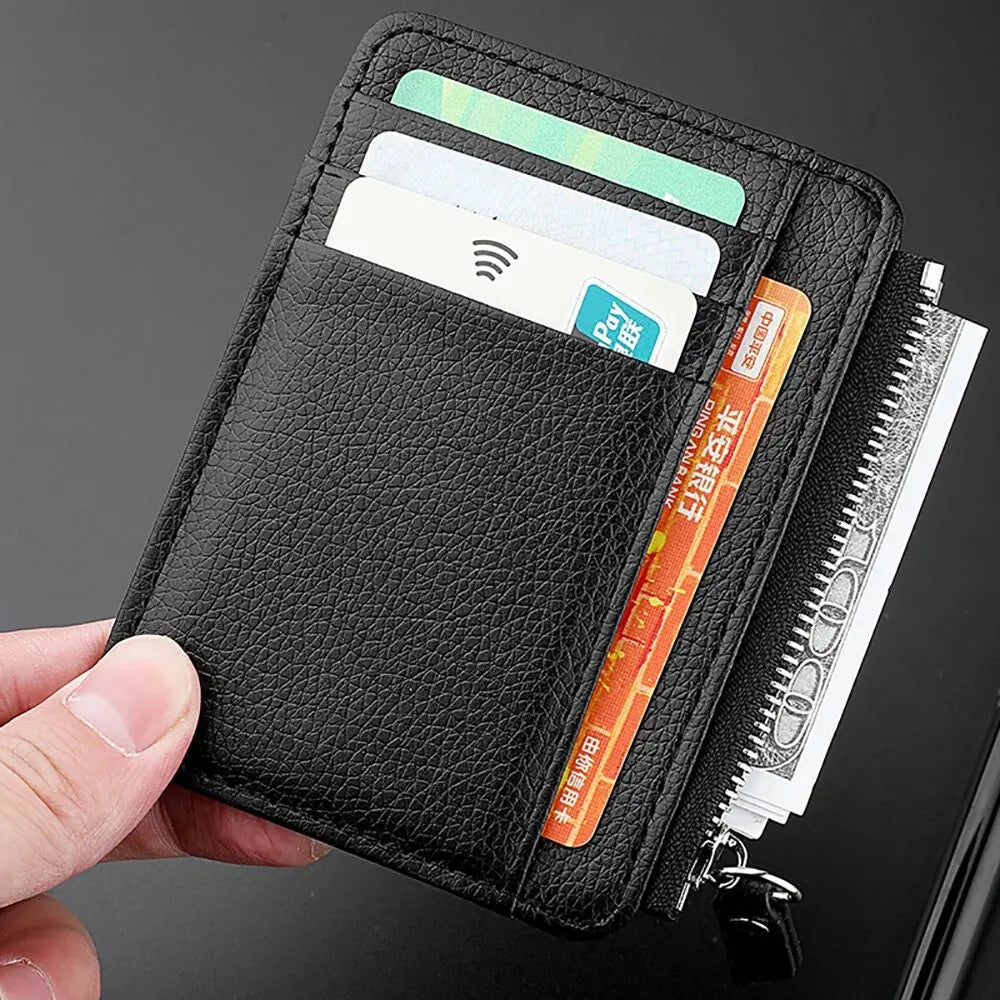 Mini Credit Card Wallet for Men – Slim ID Holder with Zipper, Small Sleeve-Style Short Coin Wallet