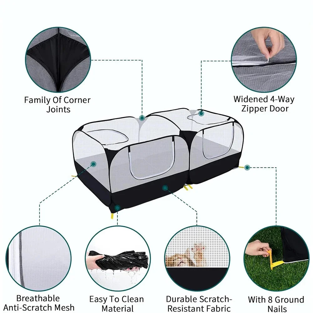 Portable Small Animal Playpen - Foldable Pet Cage with Transparent Mesh for Cats & Chickens