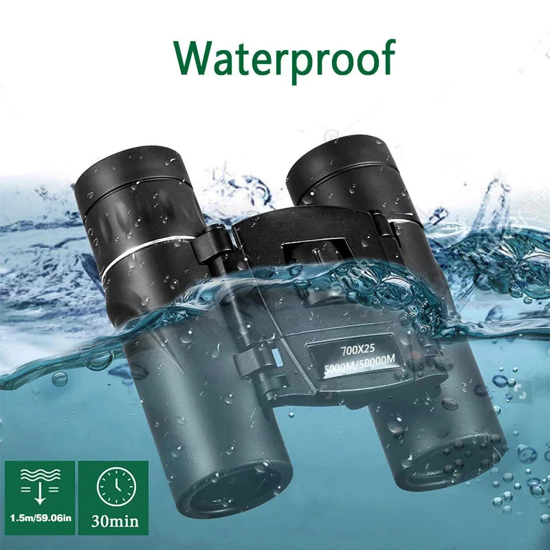 700x25 HD Zoom Portable Binoculars: Powerful Long-Range Telescope Jumelles - Folding Low-Light Night Vision Binoculars for Hunting