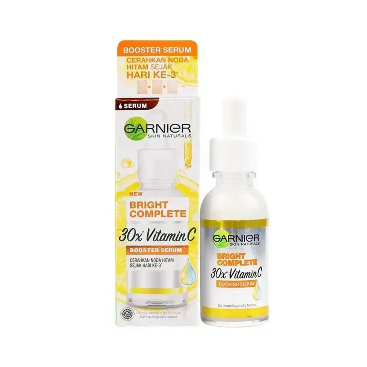 Garnier Bright Complete Vitamin C Booster Serum – 30x Niacinamide Essence for Whitening & Acne Mark Fade, 30ml