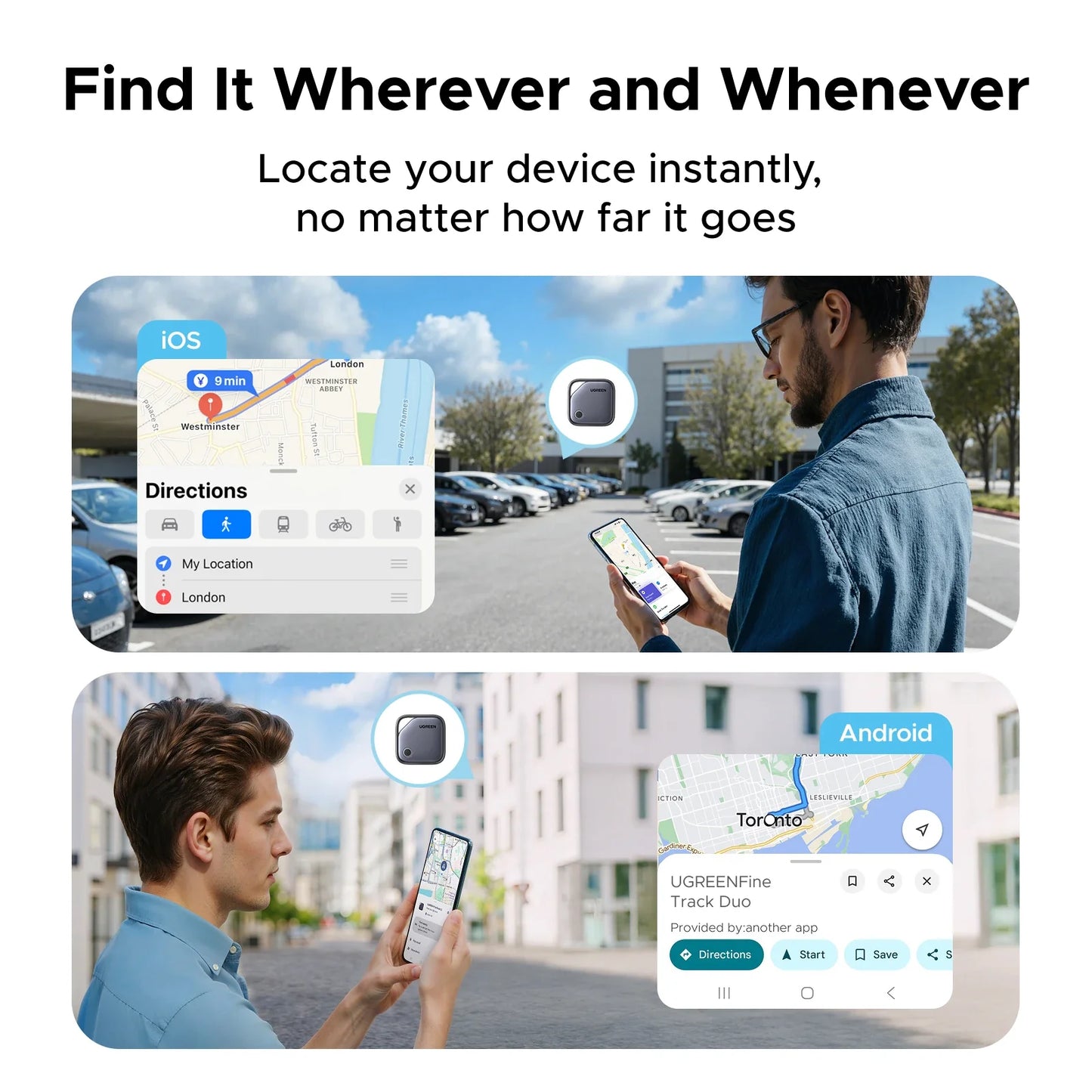 UGREEN Smart Bluetooth Tracker Card - Apple Find My & Android Find Hub Compatible