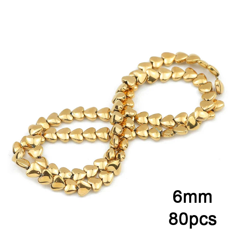 3A+ Retention Color Hematite Beads – Star & Heart Shapes, Gold-Plated Natural Stones for DIY Jewelry & Bracelets