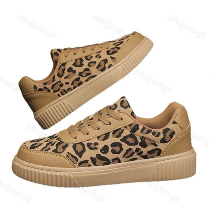 Women’s 2025 Leopard Print Sneakers – Retro Casual Shallow Mouth Chunky Shoes, Comfortable Versatile Spring Footwear