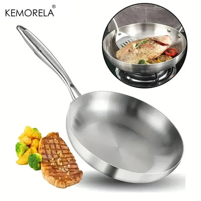 2/3PC Stainless Steel Frying Pan Set - 304 Food Grade Non-Stick Wok Pans, 2MM Thick, 5-Ply, Available in 22cm, 24cm, 26cm, 28cm