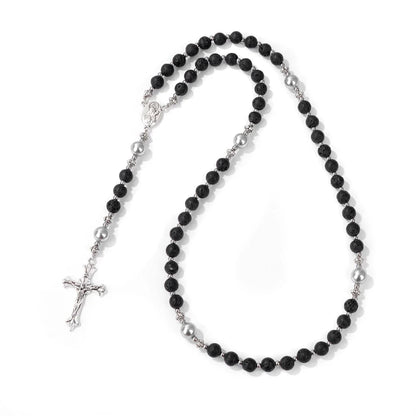 6mm Tiger Eye Rosary Beads Necklace – Catholic Jesus & Virgin Mary Pendant Long Knotted Chain Religious Jewelry for Men & Women