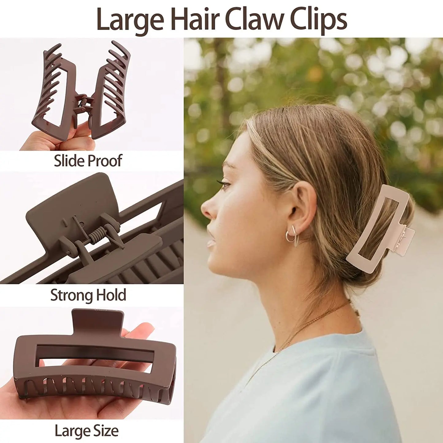 Black Coffee Hair Claws Clips Set - 3/4PCS Large Claw Clips, Ponytail Hairpins, Fashion Barrettes for Women, Girls Hair Accessories, Gifts
