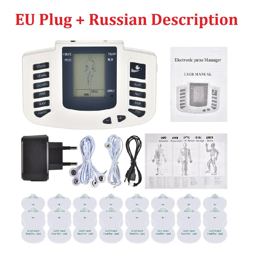 Full Body EMS Muscle Stimulator — Digital TENS Acupuncture Massager with 16 Pads and Meridian Therapy Set