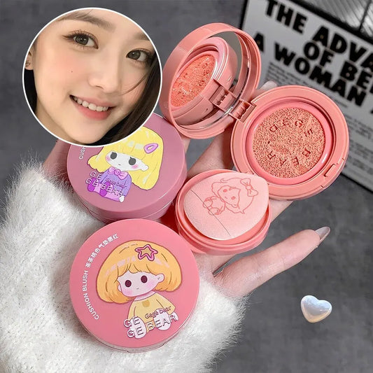 Gege Bear Cushion Blush with Powder Puff – Long-Lasting Blendable Cream Blusher Makeup