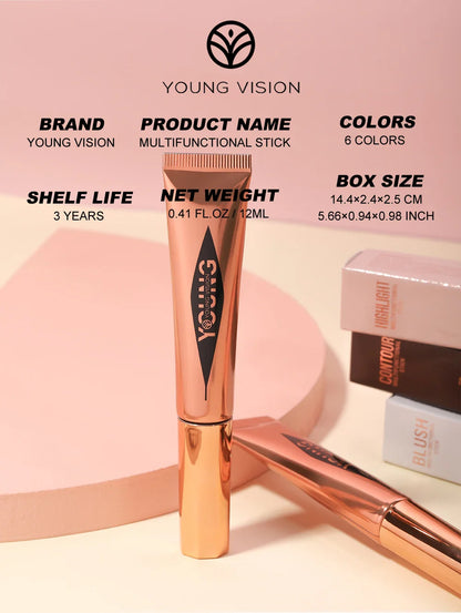 YOUNG VISION Air Cushion Powder Blusher – High Gloss Stick, 6 Color Options for Liquid Rouge Makeup