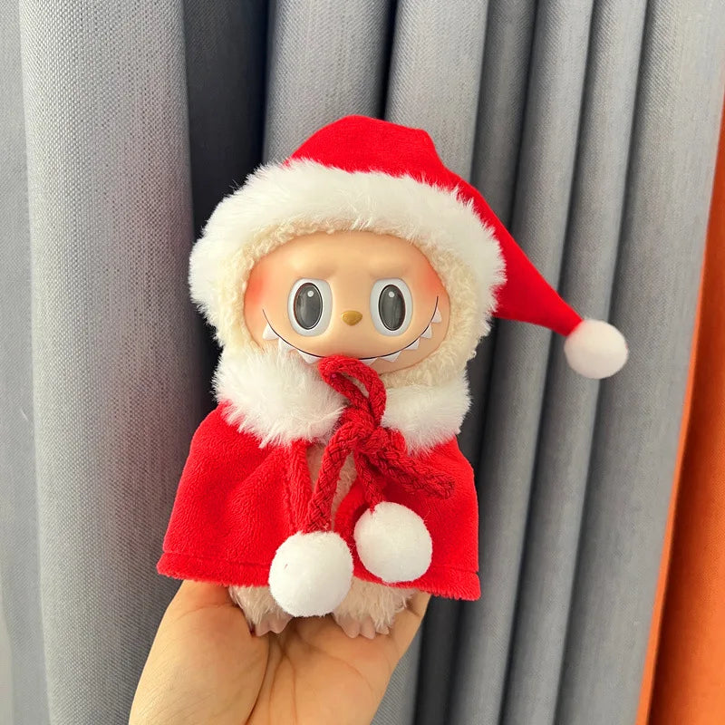 17cm Labubu Santa Christmas Outfit Set for Gen1–3 Vinyl Dolls – Festive Costume & Accessories