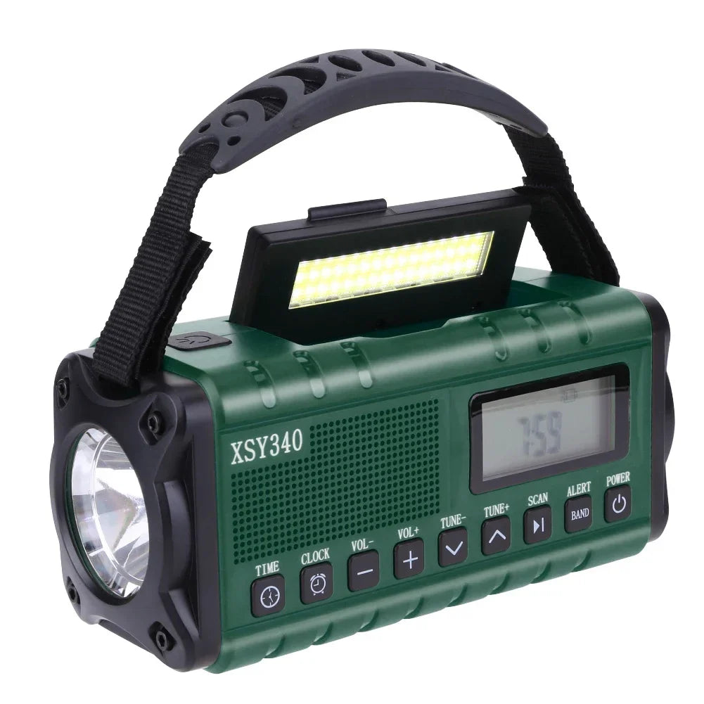 12000mAh AM/FM/NOAA Weather Radio – Solar Hand Crank Portable Emergency Radio with 2 Solar Panels, Reading Lamp for Camping