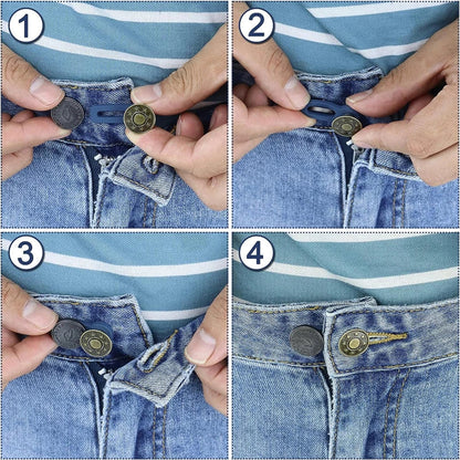 Adjustable Metal Button Extender for Jeans & Pants – Retractable Waistband Expander (1/5/10PCS Sewing Free)