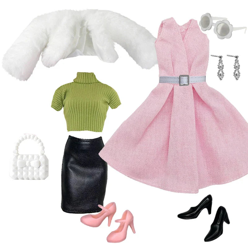 30cm Doll Winter Outfit – Plush Overcoat, Hats, Handbags & Shoes, DIY Fashion Doll Accessories