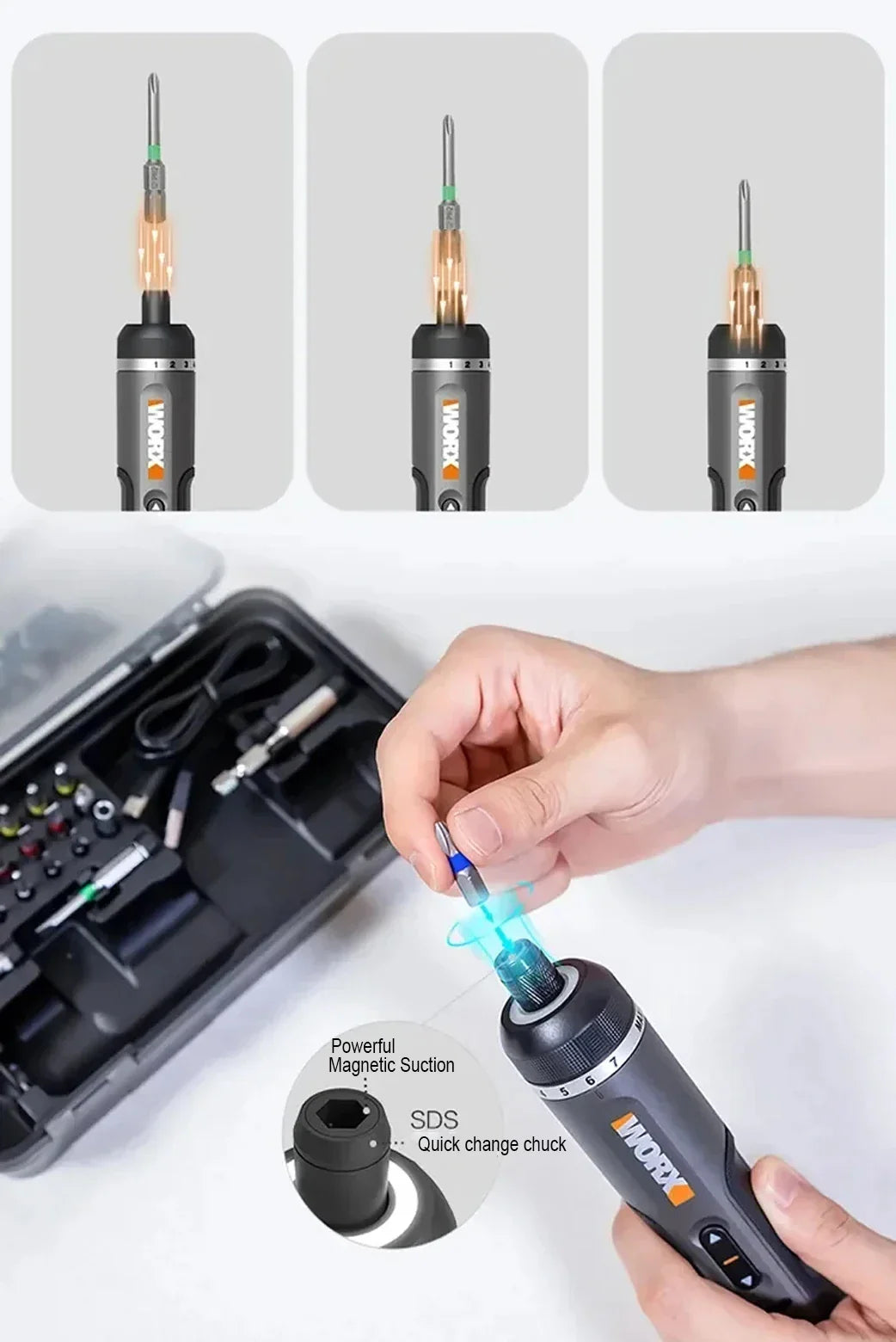 WORX WX242 4V Cordless Electric Screwdriver Set — USB Rechargeable Mini Drill with 30 Bits Power Tool