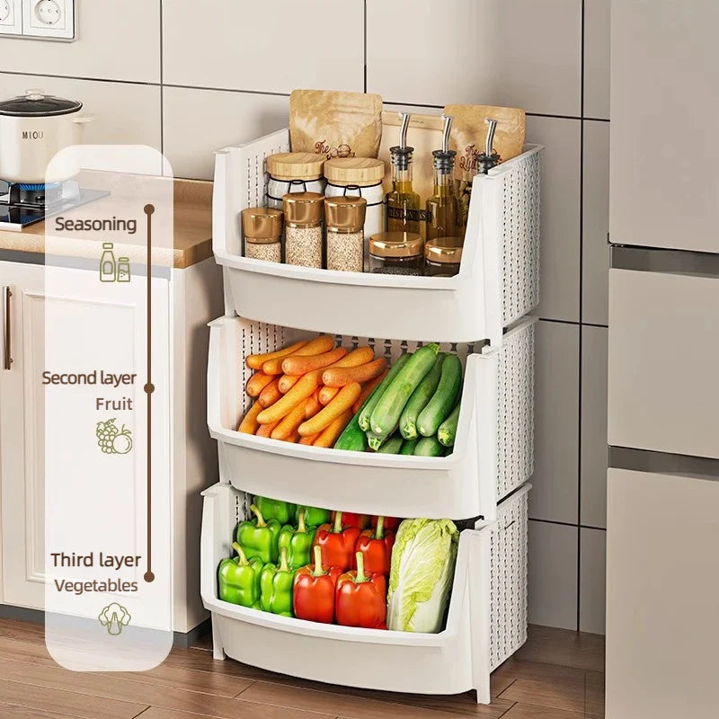 Multi-Layer Kitchen Storage Rack: Vegetable and Fruit Basket Organizer - Snack and Toy Storage Box for Home Kitchen