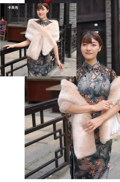 32-Color Luxury Faux Fox Fur Shawl – Women’s Plush Winter Scarf, Wrap & Cape for Wedding & Coat