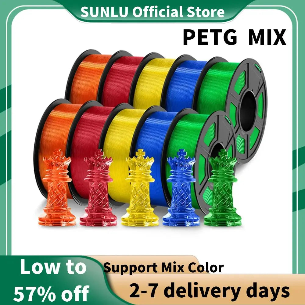 SUNLU PLA/PETG/PLA+ 3D Printer Filament Bundle – 10 Rolls 1KG Each, 1.75mm Neatly Wound Filament for 3D Printing (EU/US)
