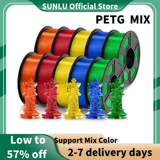 SUNLU PLA/PETG/PLA+ 3D Printer Filament Bundle – 10 Rolls 1KG Each, 1.75mm Neatly Wound Filament for 3D Printing (EU/US)