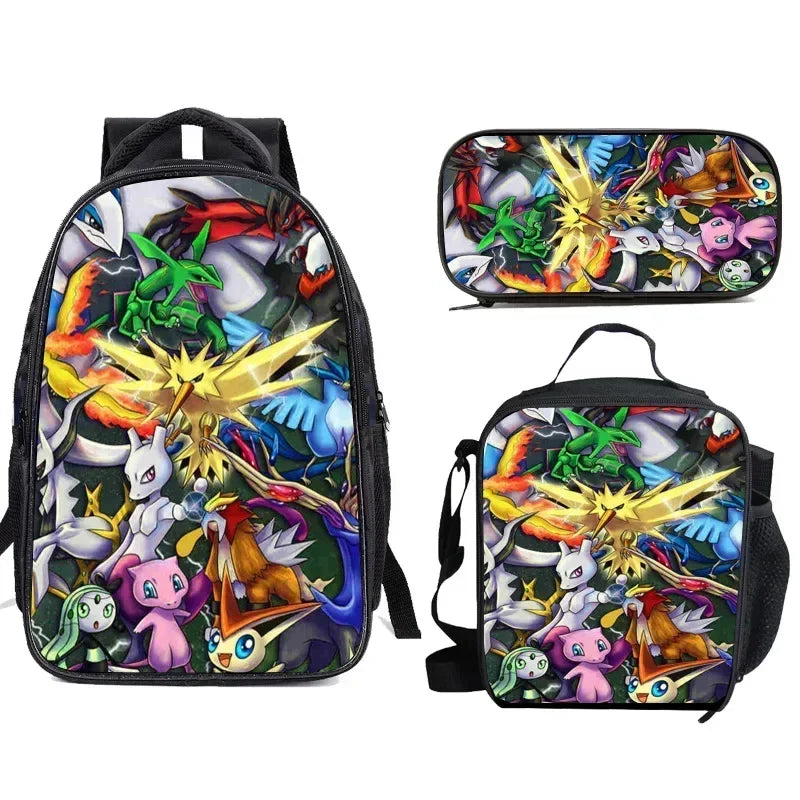 3 Piece Cartoon School Bag Set - Sonic Lunch Bag, Pencil Case, and Backpack for Primary and Middle School Students