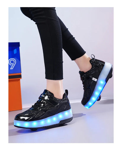 Kids' Inline Roller Skates – Removable 2-Wheel Skate Sneakers for Girls, Powerslide Wheeled Shoes