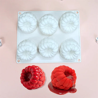 6-Cavity Raspberry Mousse Silicone Mold – 3D Fruit Dessert & Chocolate DIY Cake Decorating Tool