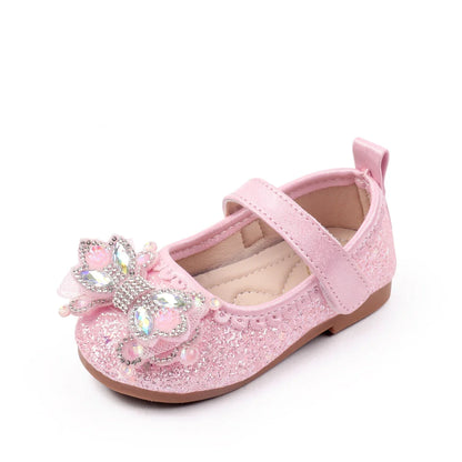 Baby Girls Crystal Princess Shoes - Soft TPR Sole Leather Flats for 0-3Y