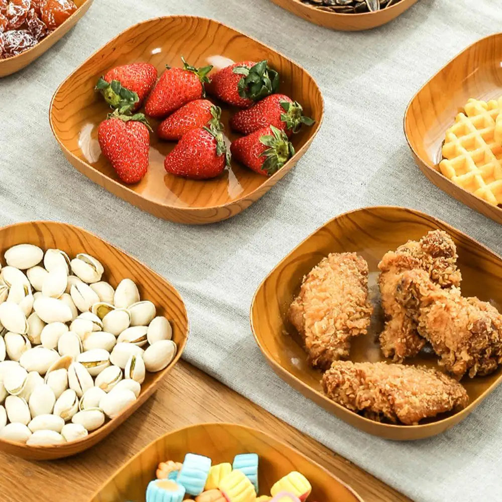 10-Piece Japanese-Style Plastic Dish Set – Multifunctional Wood-Grain Imitation Bowls, Food-Grade Fruit & Household Plates
