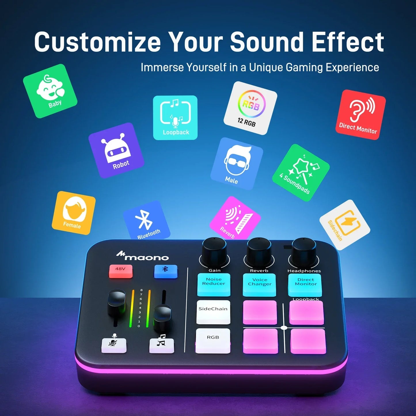 MAONO G1 NEO Audio Interface – XLR Mixer with Custom Sound Effects for Gaming, Podcast & Voice Recording