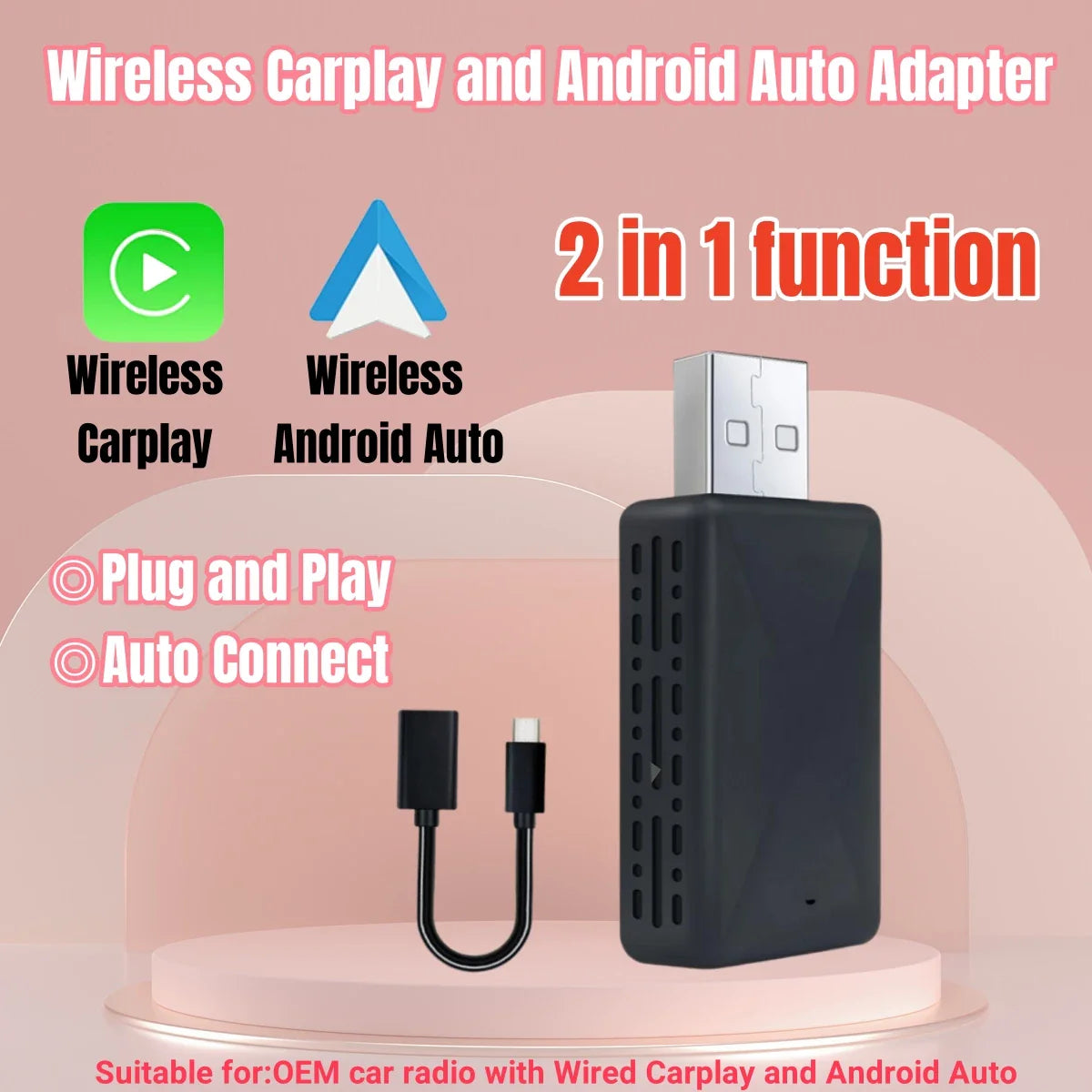 NEW 2 in 1 Wireless CarPlay and Android Auto Adapter - Smart USB Dongle Mini Box with Fast WiFi Connect, Plug and Play