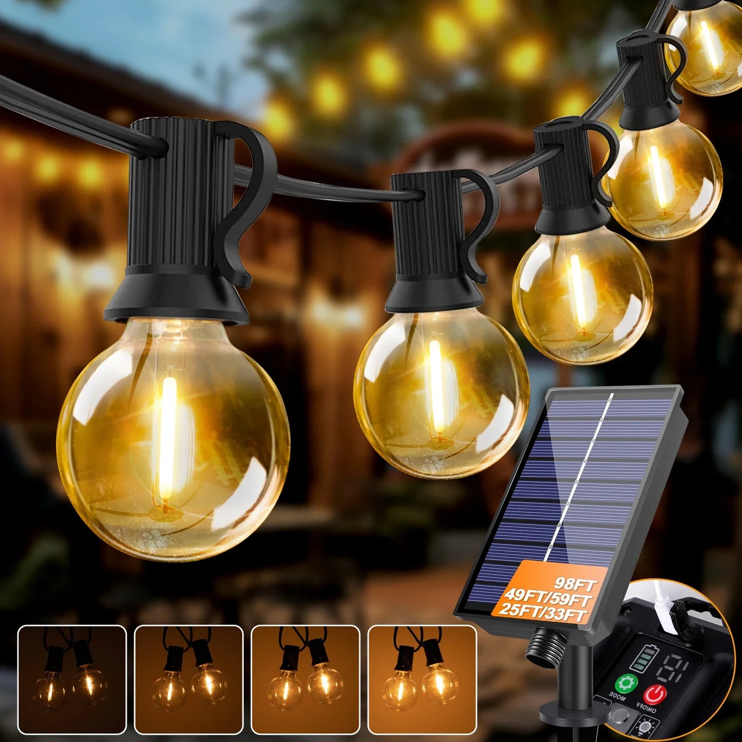 Solar LED G40 Globe String Lights – Waterproof Shatterproof Outdoor Hanging Lights for Backyard & Bistro Decoration