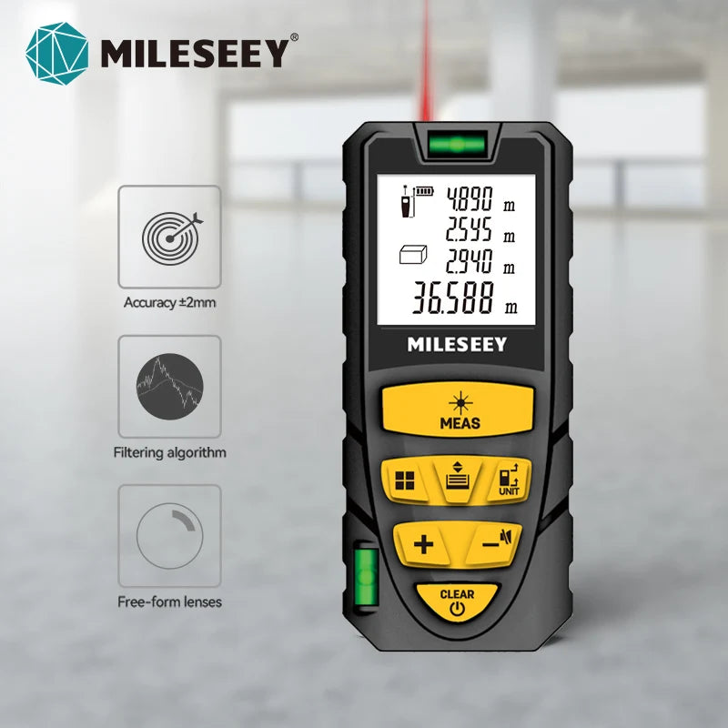 MILESEEY S2 Laser Tape Measure – 40M to 120M with Double Horizontal Bubble, Laser Distance Meter