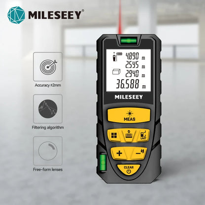 MILESEEY S2 Laser Tape Measure – 40M to 120M with Double Horizontal Bubble, Laser Distance Meter