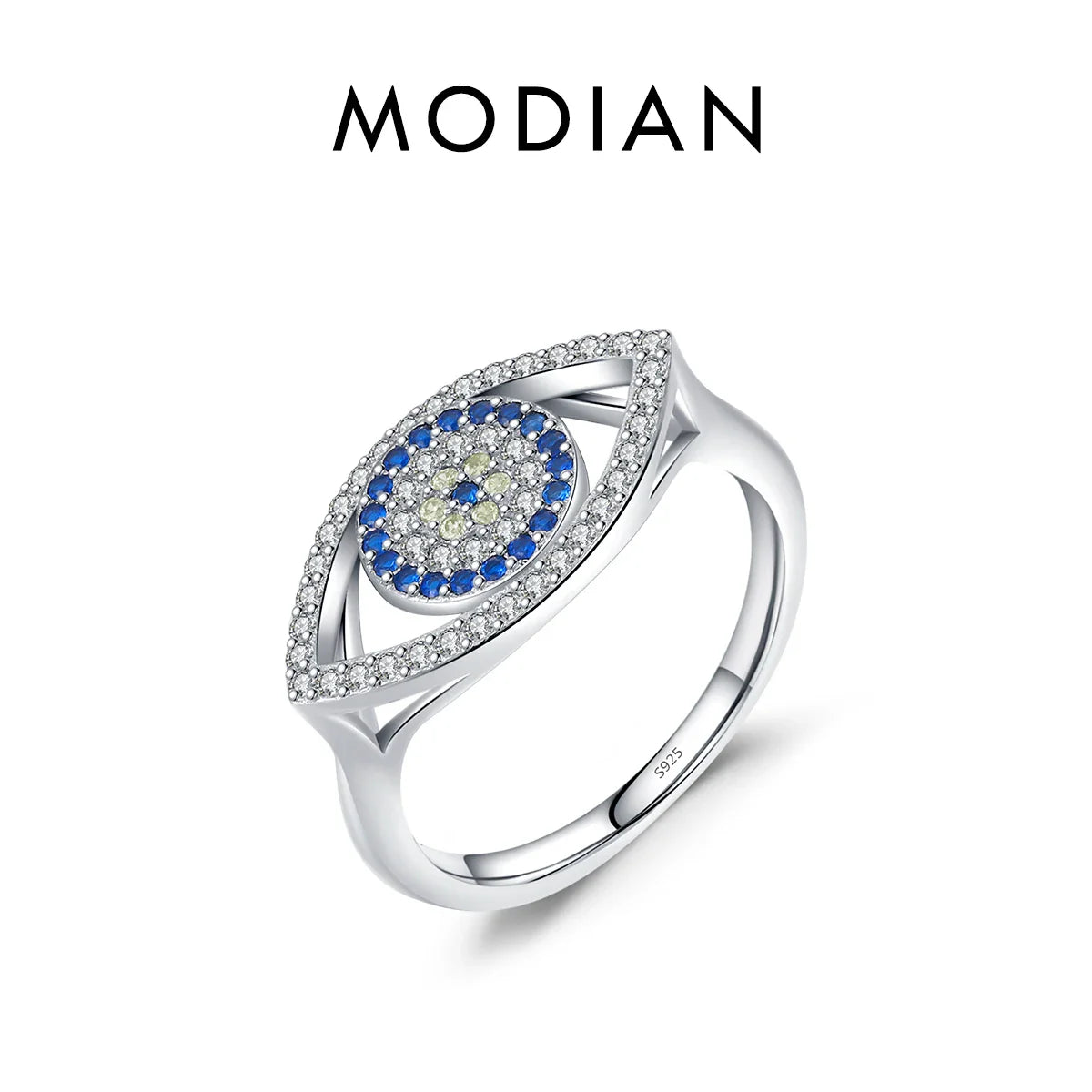 MODIAN 925 Sterling Silver Blue Ghost Eyes Ring — Sparkling Cubic Zirconia for Women
