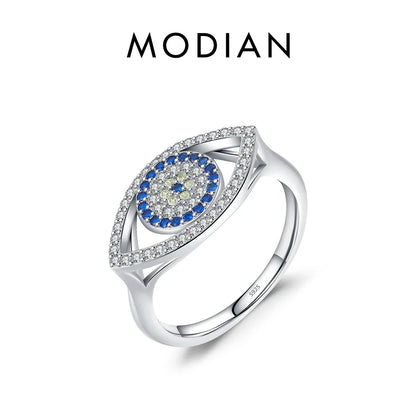MODIAN 925 Sterling Silver Blue Ghost Eyes Ring — Sparkling Cubic Zirconia for Women
