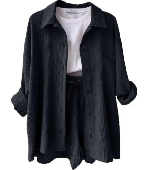 2025 Women’s Summer Two-Piece Set – Solid Color Casual Loose Short Pants & Top Outfit