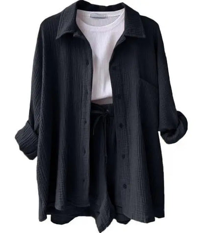 2025 Women’s Summer Two-Piece Set – Solid Color Casual Loose Short Pants & Top Outfit