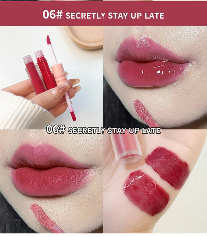 Double-End Lip Glaze – Glossy Mirror & Matte Velvet, Long-Lasting Color & Moisture, Anti-Stain Lip Gloss Cosmetic