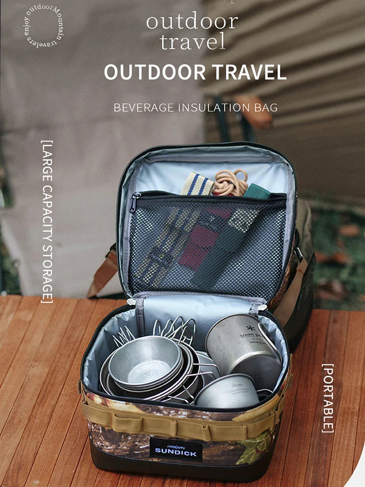 Camping Insulated Bowl & Cup Storage Bag – Outdoor Portable Lunch Bag, Available in Black, Brown, Army Green, and Camo