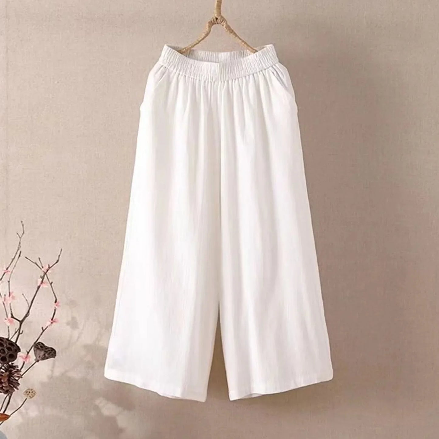 Women’s Casual Wide Leg Pants – High Waisted Loose Fit Cropped Capris with Pockets, Lightweight Lazy Style Versatile Trousers