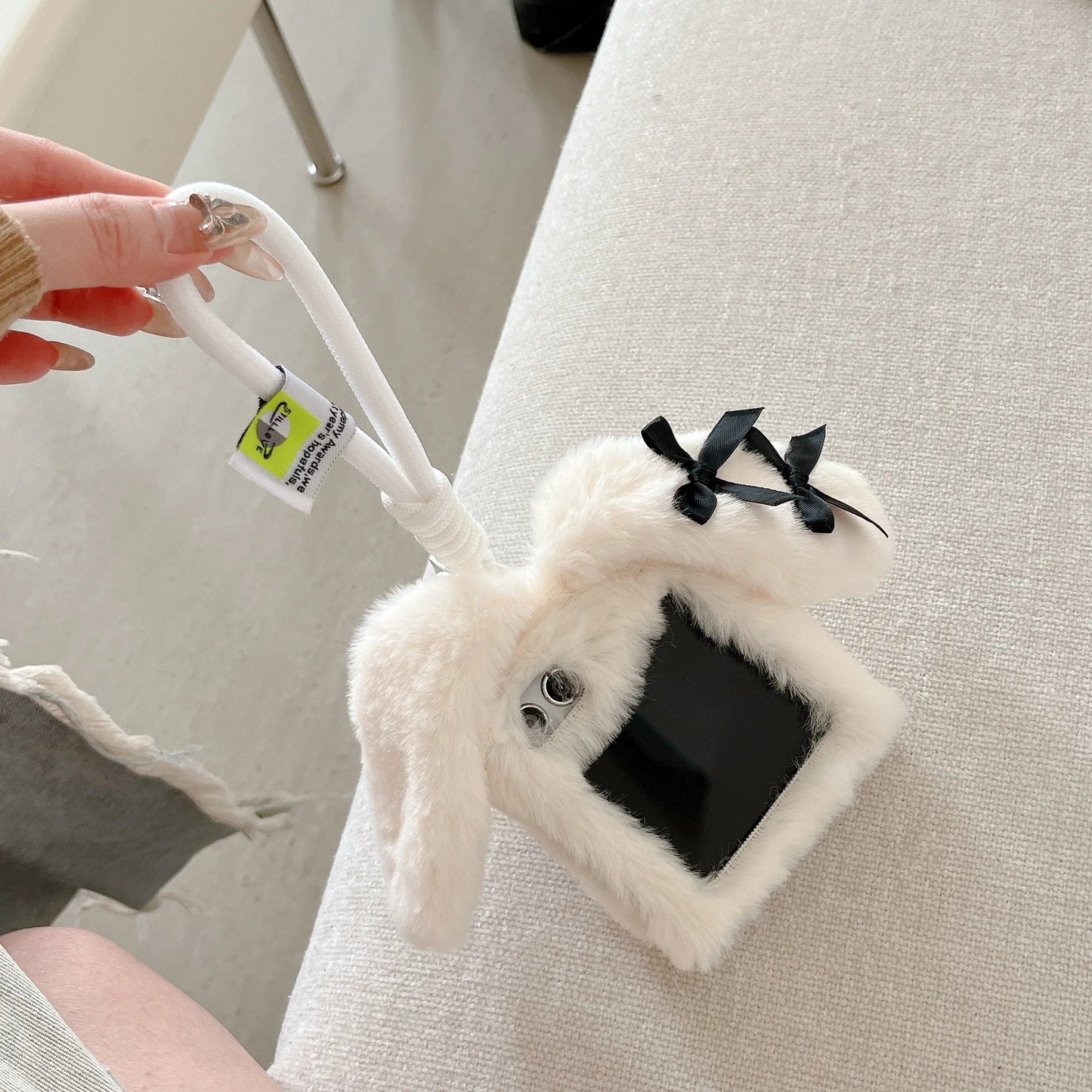 Cute Maid Bunny Folding Plush Phone Case with Lanyard – Kawaii Phone Accessories for Galaxy Z Flip 3 4 5 6
