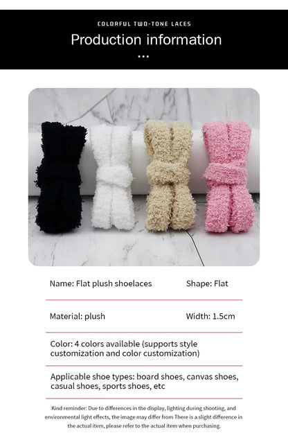 Fuzzy Shoelaces 15mm — Soft Plush Towel Laces for Fall, Winter, Halloween & Christmas Casual Sneakers