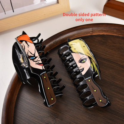 New Horror Series Hair Clips — Acrylic Claw Clips with Clown, Crab, and Shark Designs, Halloween Hair Accessories for Women