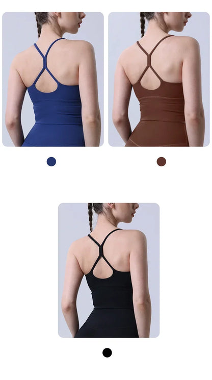 Solid Color Women’s Gym Yoga Sports Bra – Naked Feel, Sexy Cross Back Y-Shape Sling for Fitness, Jogging & Workout