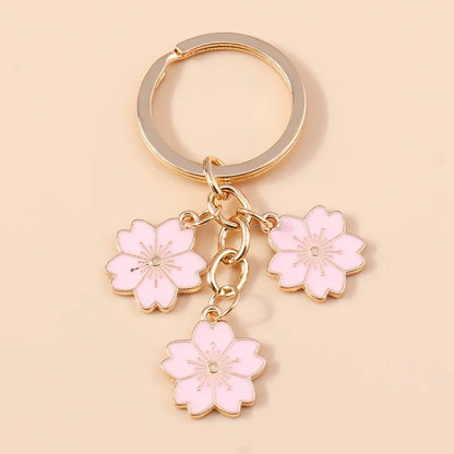 Sakura Flower Enamel Keychain - Colorful Cute Key Ring Handbag Accessory Gift for Women & Girls