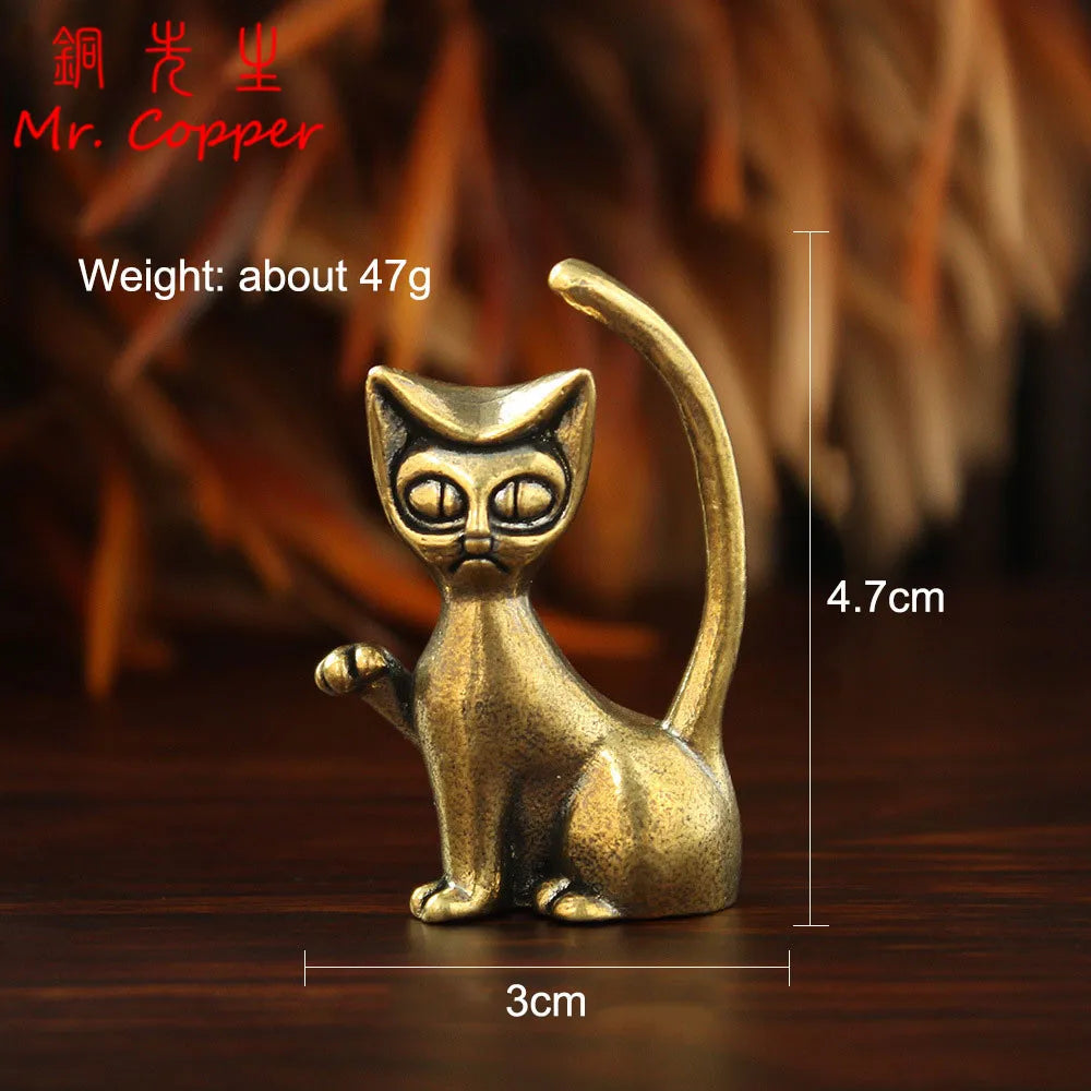 Brass Cat Figurines - 7 Style Modern Retro Animal Mini Statues for Desktop, Home Decor & Craft Accessories