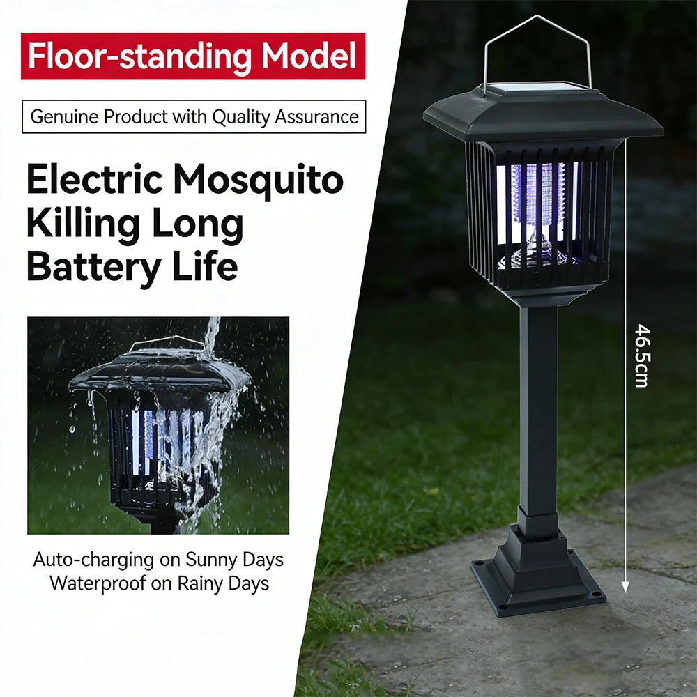 Solar Bug Zapper Lamp - Waterproof Cordless Mosquito Killer with UV & White Light for Indoor Outdoor Use